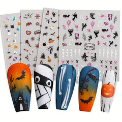 8 Sheets Halloween Nail Art Stickers Decals - Horror Scream Skull Bat Castle