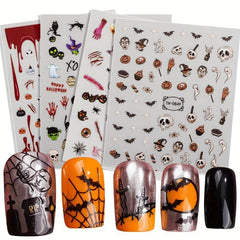 8 Sheets Halloween Nail Art Stickers Decals - Horror Scream Skull Bat Castle