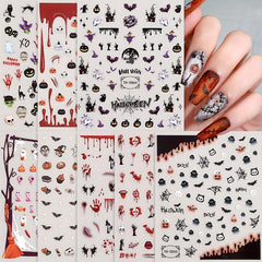 8 Sheets Halloween Nail Art Stickers Decals - Horror Scream Skull Bat Castle