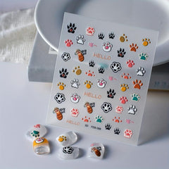 5D Dog Paw Nail Art Stickers Self Adhesive