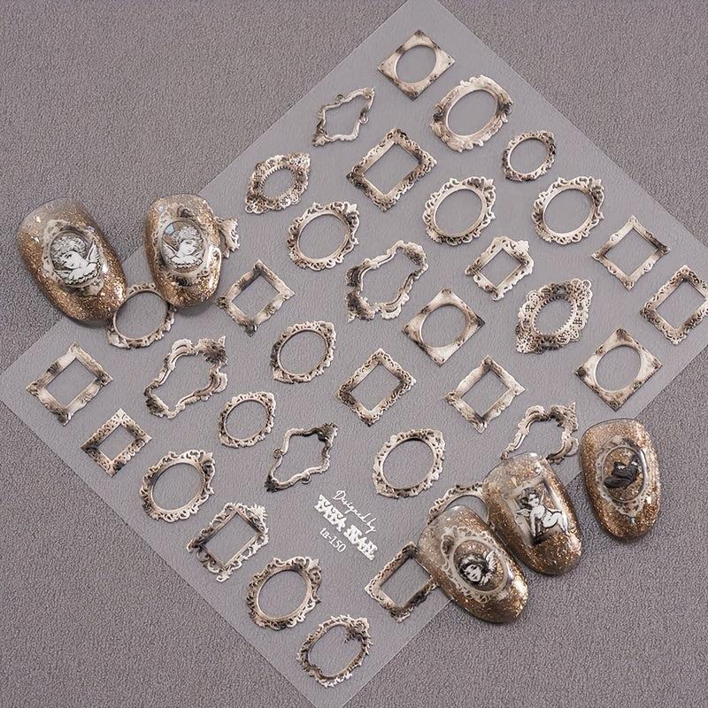 5D Embossed Frame Nail Art Sticker Self Adhesive Vintage Frame Nail Decals