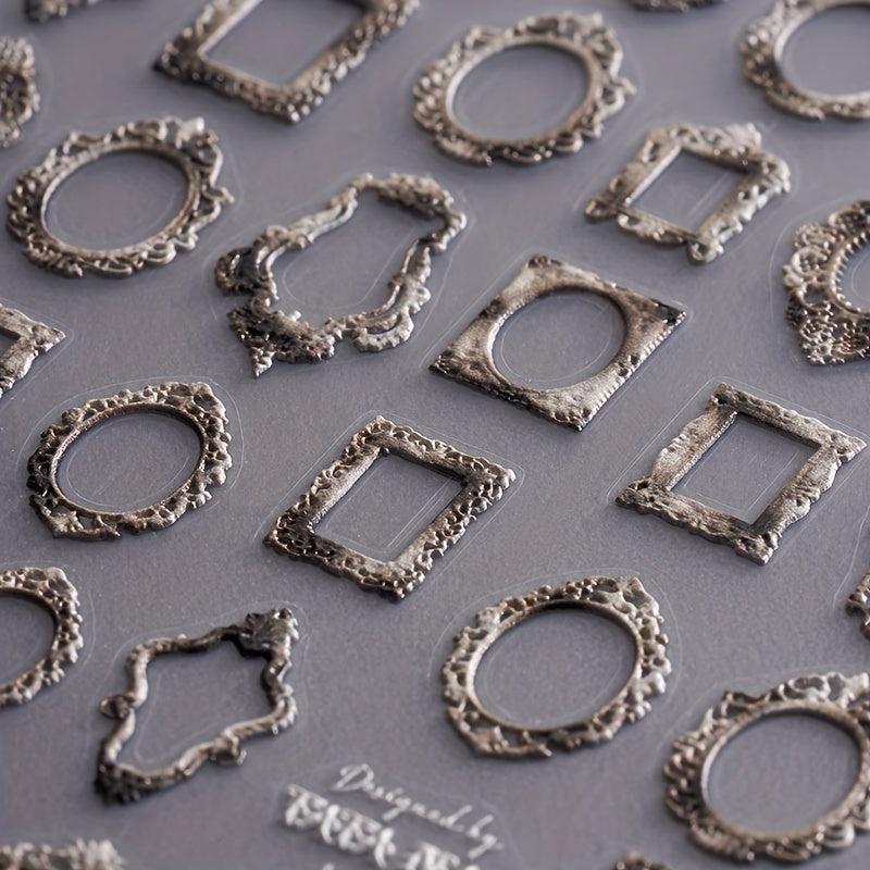 5D Embossed Frame Nail Art Sticker Self Adhesive Vintage Frame Nail Decals