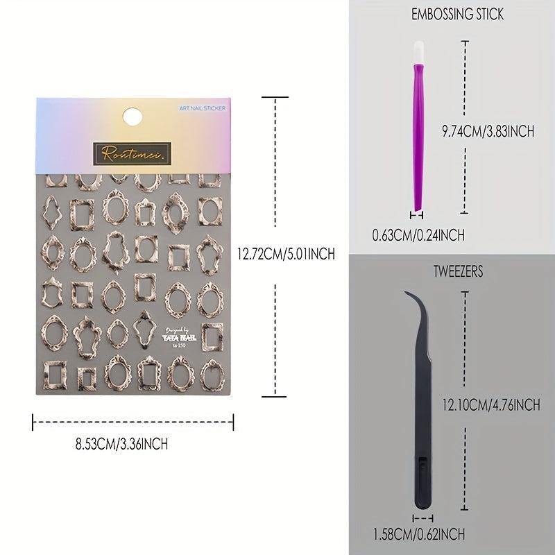 5D Embossed Frame Nail Art Sticker Self Adhesive Vintage Frame Nail Decals