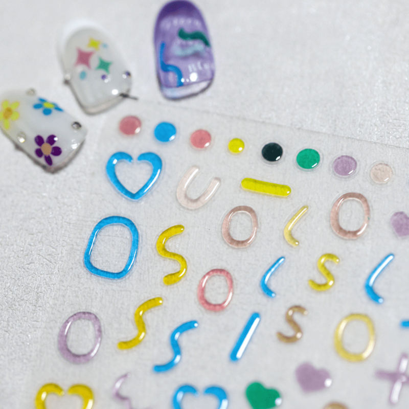 5D Embossed Stars Heart Nail Art Stickers Flower Decals for Acrylic Nail DIY