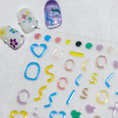 5D Embossed Stars Heart Nail Art Stickers Flower Decals for Acrylic Nail DIY