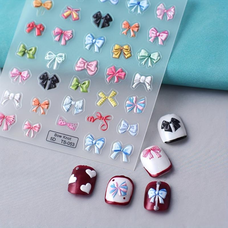 Colorful 5D Bow Knot Nail Stickers Decorative Nail Art
