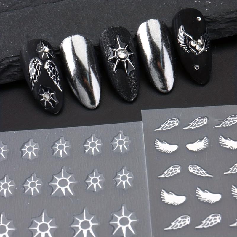 Vintage Laser Star Moon Sun Wing Nail Stickers
