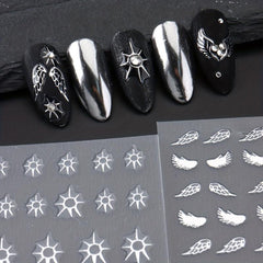 Vintage Laser Star Moon Sun Wing Nail Stickers