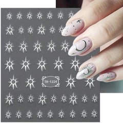 Vintage Laser Star Moon Sun Wing Nail Stickers