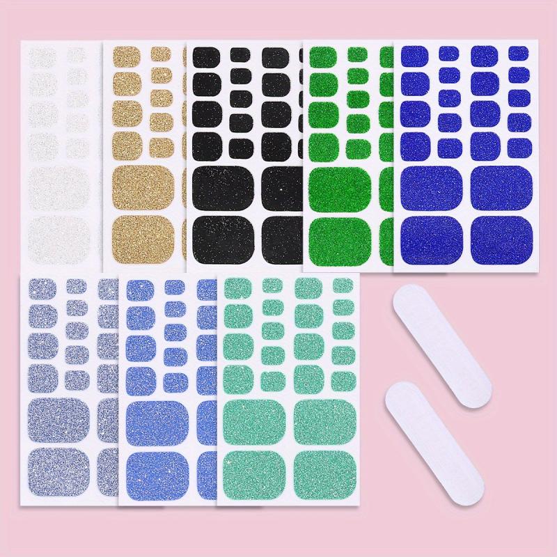 Glitter Toe Nail Stickers Full Nail Wraps Solid Toenail Polish Strips