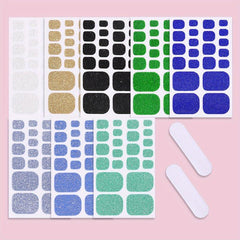 Glitter Toe Nail Stickers Full Nail Wraps Solid Toenail Polish Strips