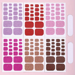 Glitter Toe Nail Stickers Full Nail Wraps Solid Toenail Polish Strips