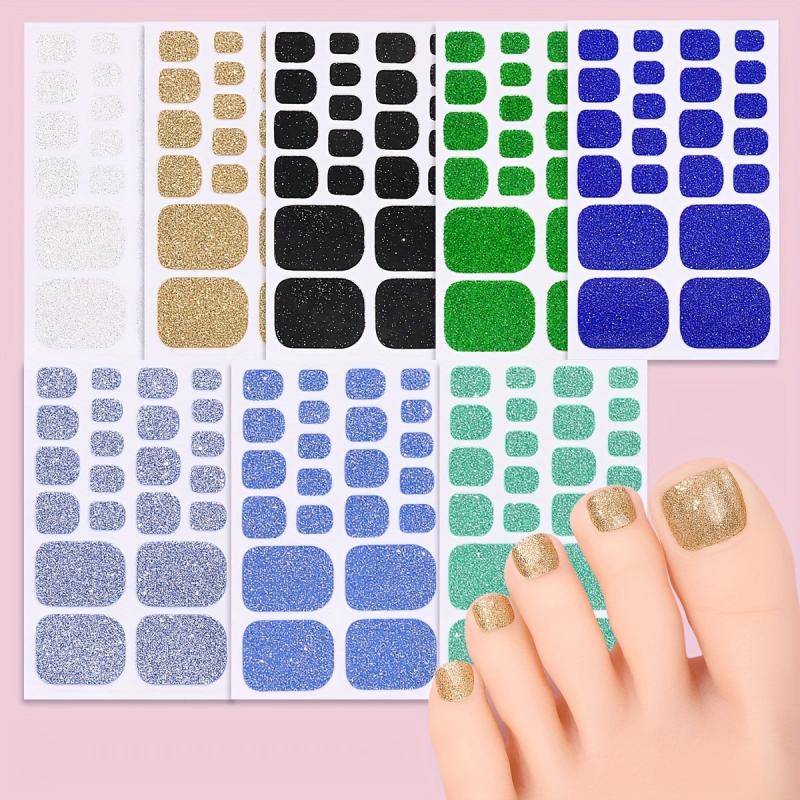 Glitter Toe Nail Stickers Full Nail Wraps Solid Toenail Polish Strips