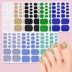 Glitter Toe Nail Stickers Full Nail Wraps Solid Toenail Polish Strips