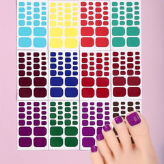 Glitter Toe Nail Stickers Full Nail Wraps Solid Toenail Polish Strips