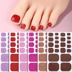 Glitter Toe Nail Stickers Full Nail Wraps Solid Toenail Polish Strips