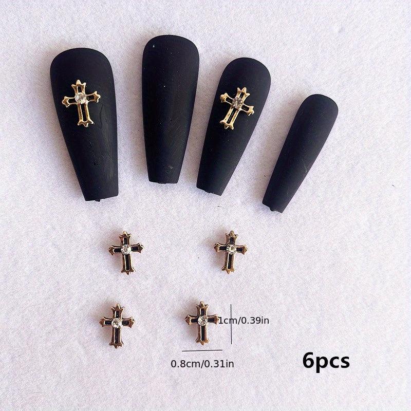 10pcs French 3D Cross Nail Charms Silver Rhinestone Accents for Women's Nails