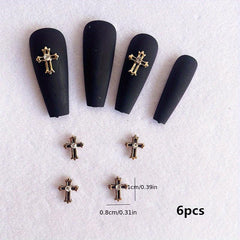 10pcs French 3D Cross Nail Charms Silver Rhinestone Accents for Women's Nails