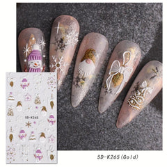 5D Embossed Christmas Nail Art Stickers Snowman Santa Claus Decals