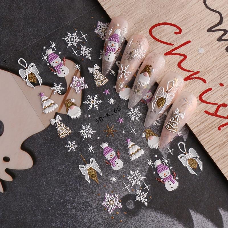 5D Embossed Christmas Nail Art Stickers Snowman Santa Claus Decals
