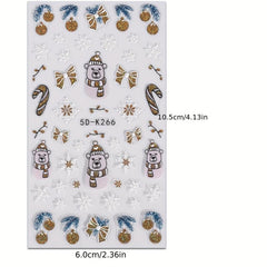 5D Embossed Christmas Nail Art Stickers Snowman Santa Claus Decals