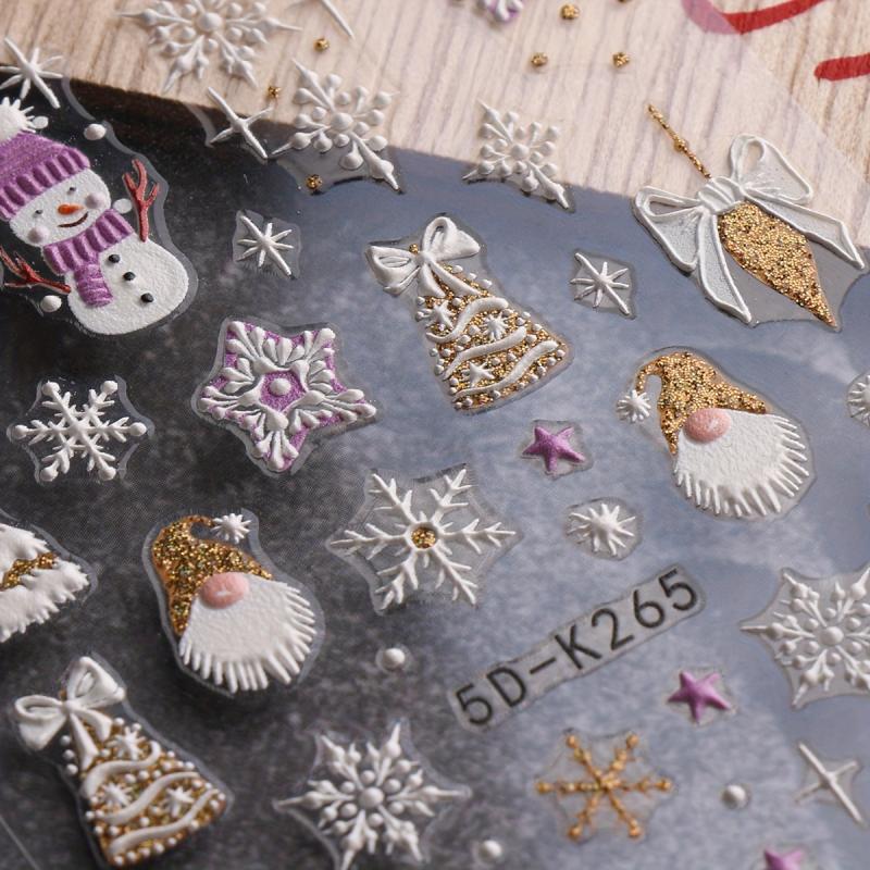 5D Embossed Christmas Nail Art Stickers Snowman Santa Claus Decals