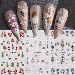 5D Embossed Christmas Nail Art Stickers Snowman Santa Claus Decals