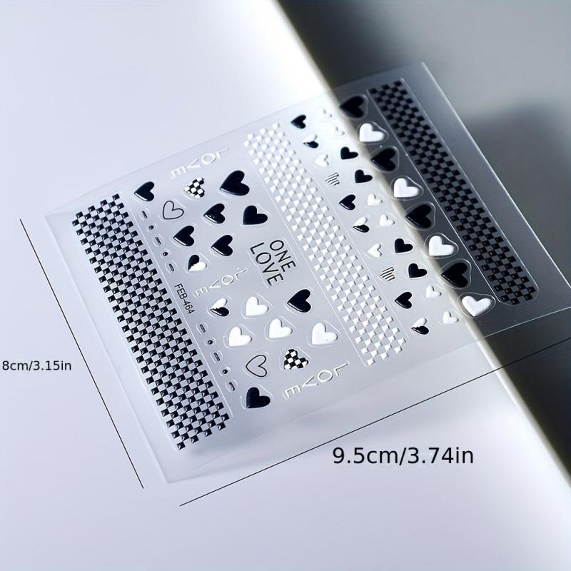 5D Embossed Nail Art Stickers Nail Decals Heart Checkerboard Nail Adhesive