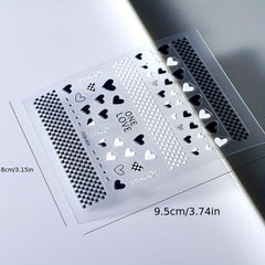 5D Embossed Nail Art Stickers Nail Decals Heart Checkerboard Nail Adhesive