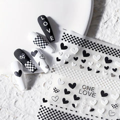 5D Embossed Nail Art Stickers Nail Decals Heart Checkerboard Nail Adhesive
