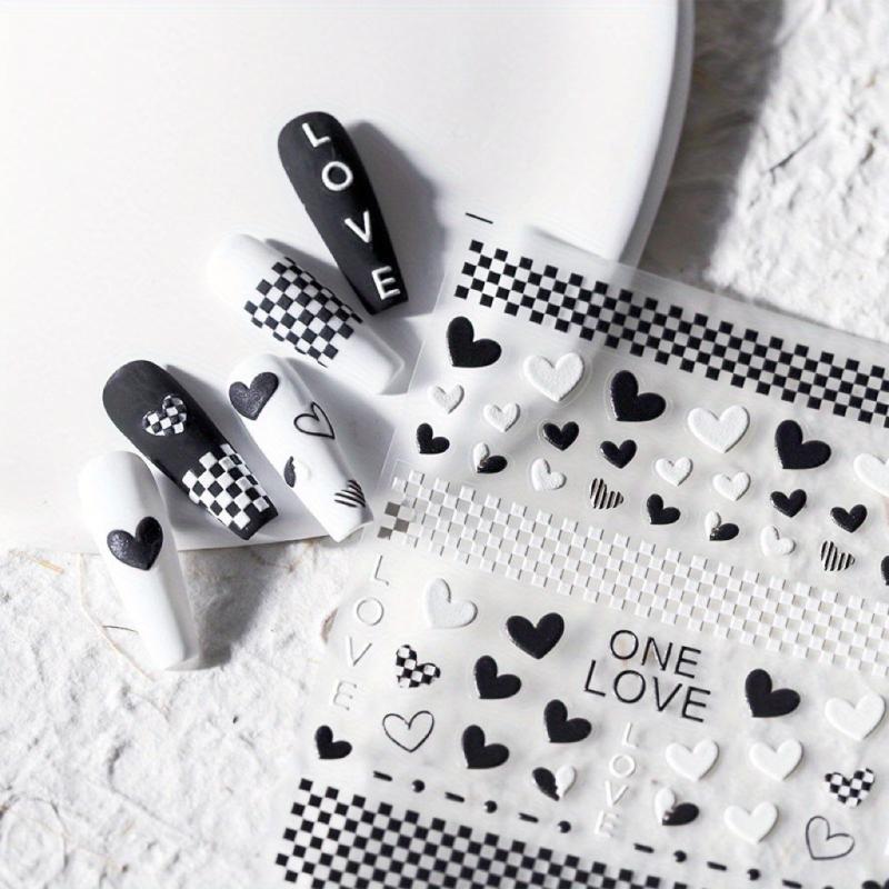5D Embossed Nail Art Stickers Nail Decals Heart Checkerboard Nail Adhesive