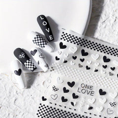 5D Embossed Nail Art Stickers Nail Decals Heart Checkerboard Nail Adhesive