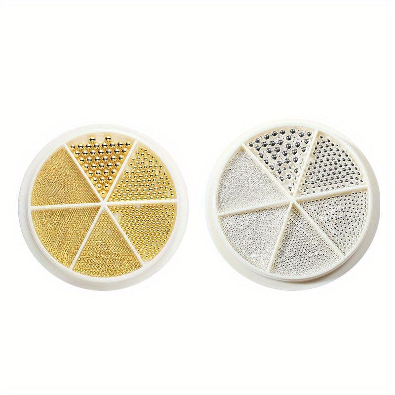 2 Boxes 3D Nail Caviar Beads Metal Mini Nail Ball Beads Golden Silver Nail Studs