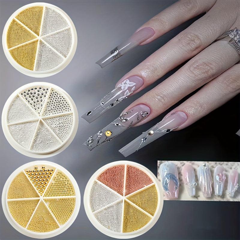 2 Boxes 3D Nail Caviar Beads Metal Mini Nail Ball Beads Golden Silver Nail Studs