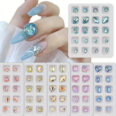 Peach Heart Square Nail Art Rhinestones Crystal Glass Nail Art Gemstones