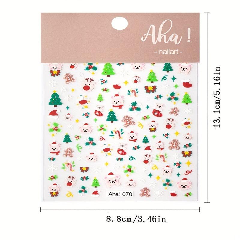 Xmas Cartoon Nail Art Stickers Santa Snowflake Elk Decals
