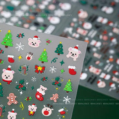 Xmas Cartoon Nail Art Stickers Santa Snowflake Elk Decals