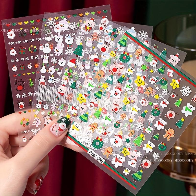 Xmas Cartoon Nail Art Stickers Santa Snowflake Elk Decals