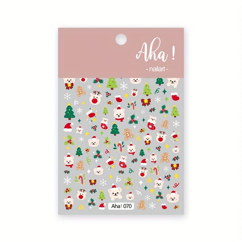 Xmas Cartoon Nail Art Stickers Santa Snowflake Elk Decals