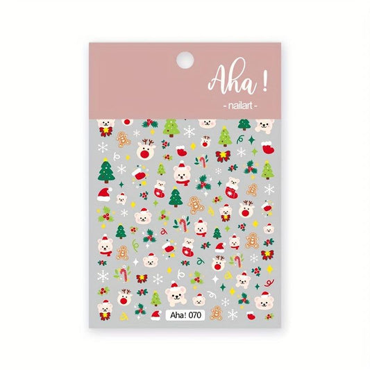 Xmas Cartoon Nail Art Stickers Santa Snowflake Elk Decals