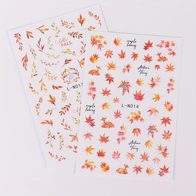 2pcs Maple Leaf 3D Nail Stickers Thanksgiving Pumpkin Pattern DIY Nail Art Decor