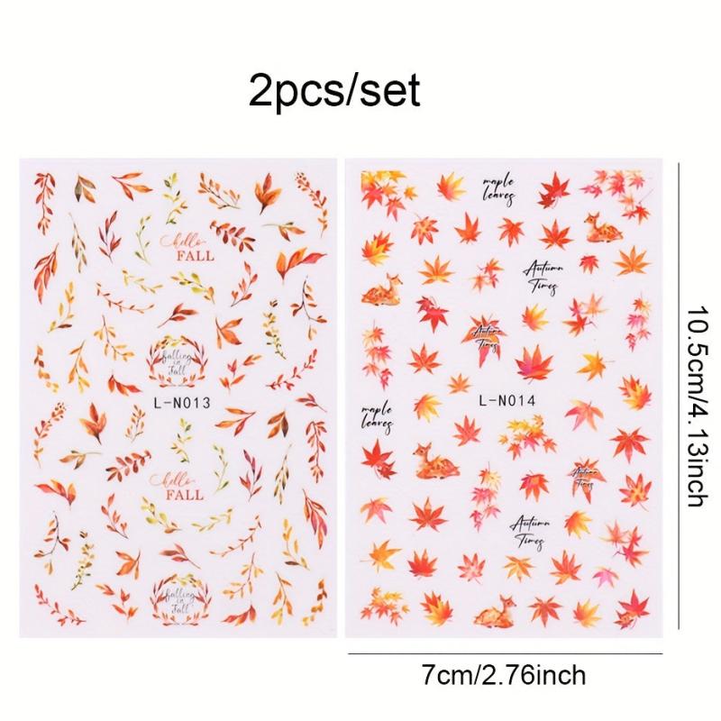 2pcs Maple Leaf 3D Nail Stickers Thanksgiving Pumpkin Pattern DIY Nail Art Decor