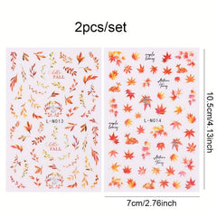 2pcs Maple Leaf 3D Nail Stickers Thanksgiving Pumpkin Pattern DIY Nail Art Decor