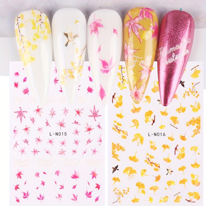 2pcs Maple Leaf 3D Nail Stickers Thanksgiving Pumpkin Pattern DIY Nail Art Decor