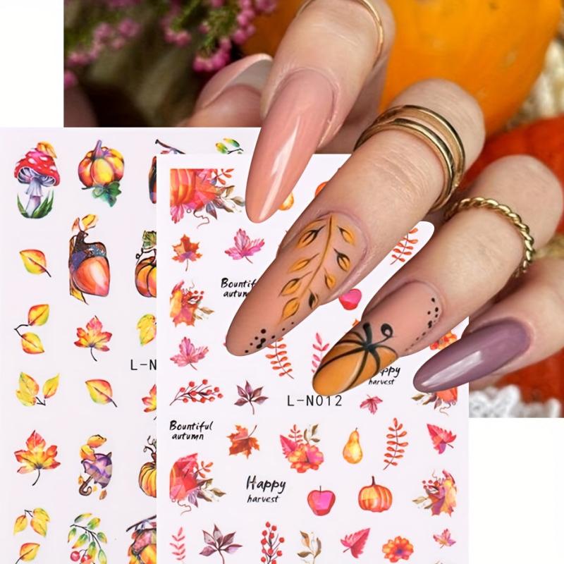 2pcs Maple Leaf 3D Nail Stickers Thanksgiving Pumpkin Pattern DIY Nail Art Decor