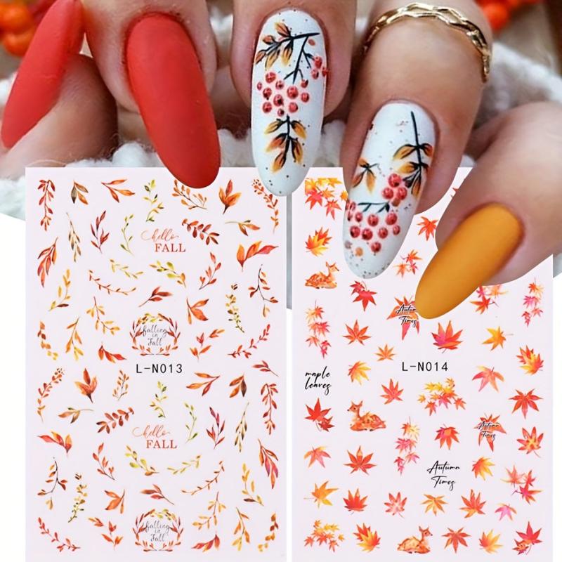 2pcs Maple Leaf 3D Nail Stickers Thanksgiving Pumpkin Pattern DIY Nail Art Decor