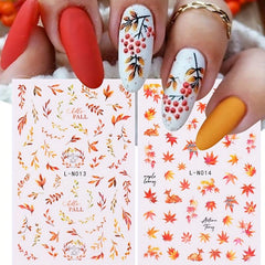 2pcs Maple Leaf 3D Nail Stickers Thanksgiving Pumpkin Pattern DIY Nail Art Decor