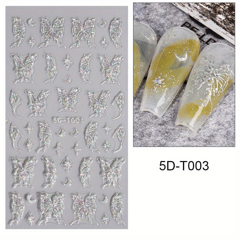 Engraved Flower Nail Stickers 5D Embossed Designs Adhesive Nail Decals