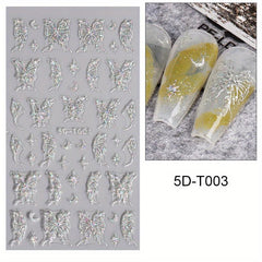 Engraved Flower Nail Stickers 5D Embossed Designs Adhesive Nail Decals