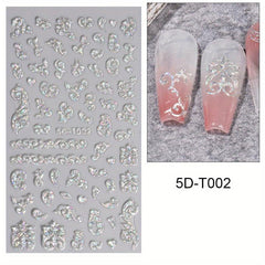 Engraved Flower Nail Stickers 5D Embossed Designs Adhesive Nail Decals